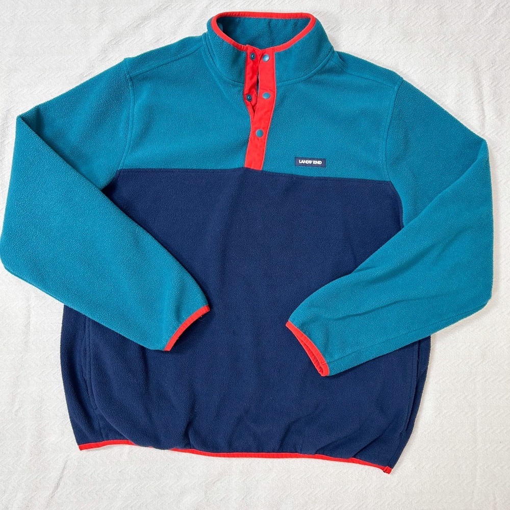 LANDS END Synchilla Style Half Button Fleece Sweater - tricolor, sz XL